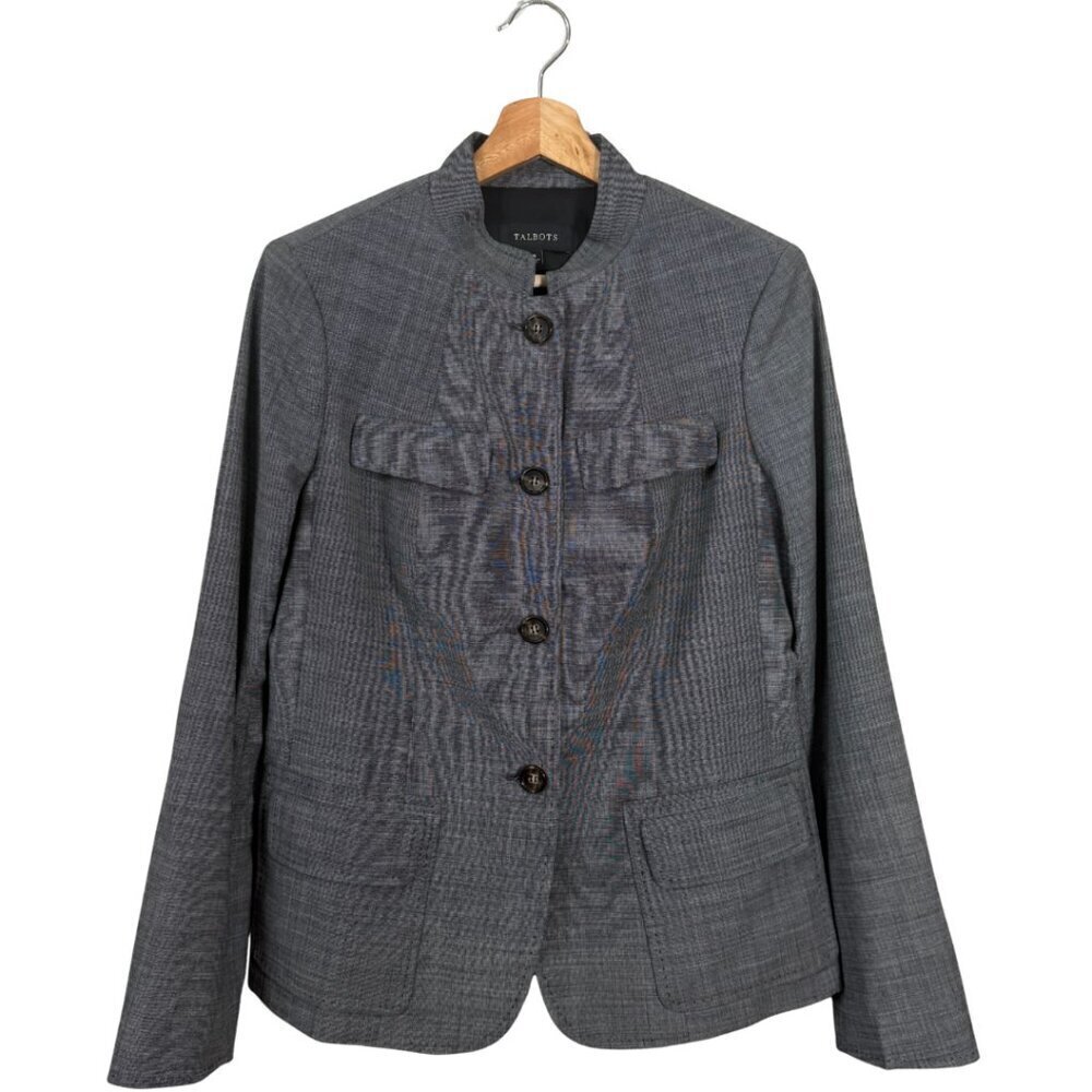 Talbots Wool Button Up Blazer Suit Jacket Womens 8 Gray Career Professional NWOT